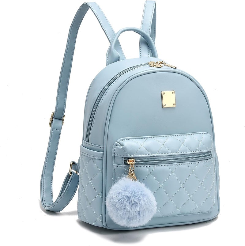 Barsine Girls Fashion Mini Backpack Purse Small Cute Plaid Leather Women Backpacks Little Bag, Mint Blue - Image 1